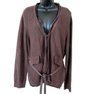 Les Copains Italian Brown Linen and Silk Blend Lightweight Cardigan Sweater